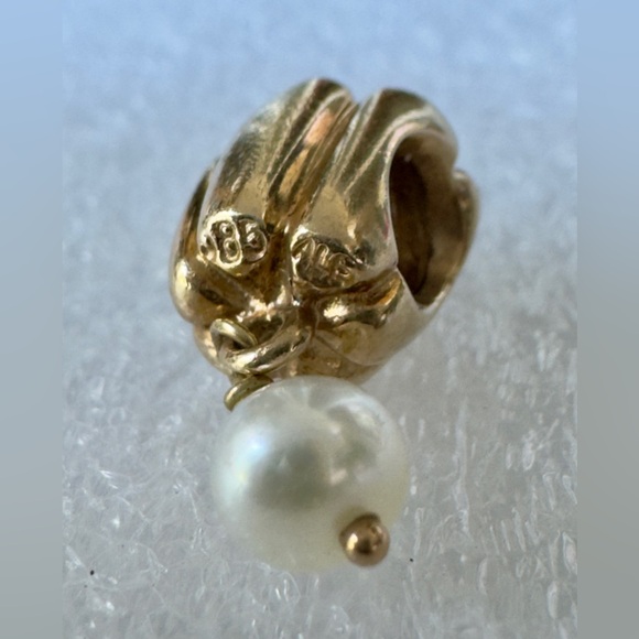 GENUINE PANDORA 14K GOLD WHITE PEARL LAVENDER CZ CHARM 750238LCZ RETIRED - Picture 6 of 11